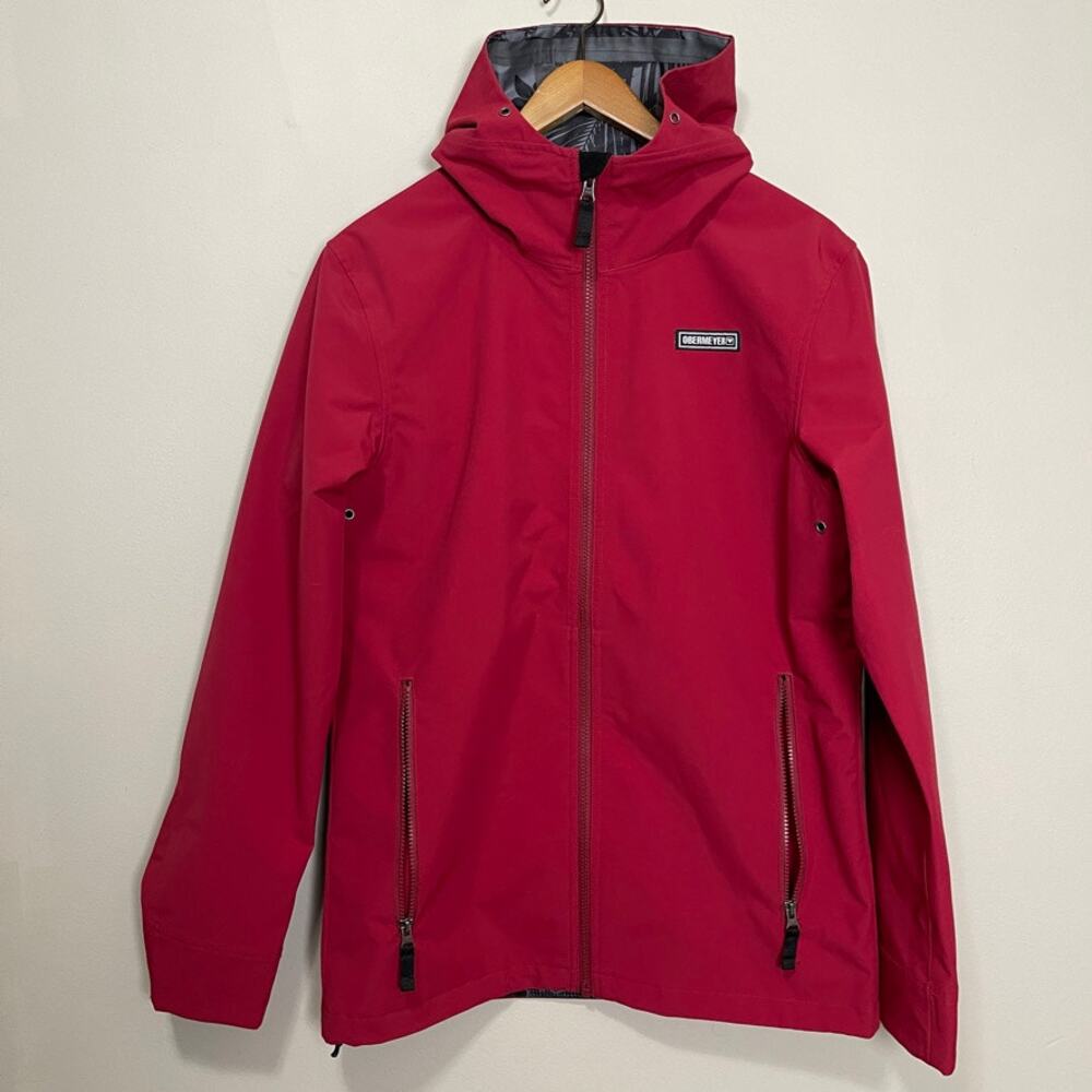 Obermeyer red hooded windbreaker jacket with adjustable hem mens S